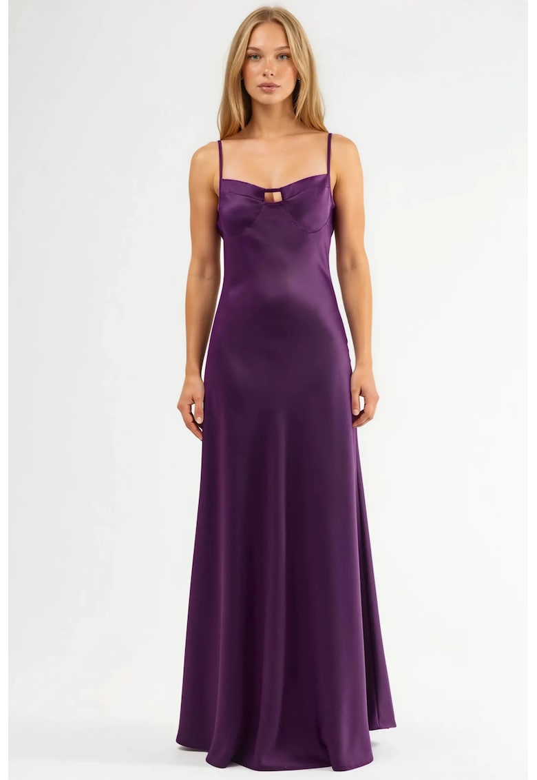 Rochie Maxi guler in forma de inima - croiala in A - mov - poliester