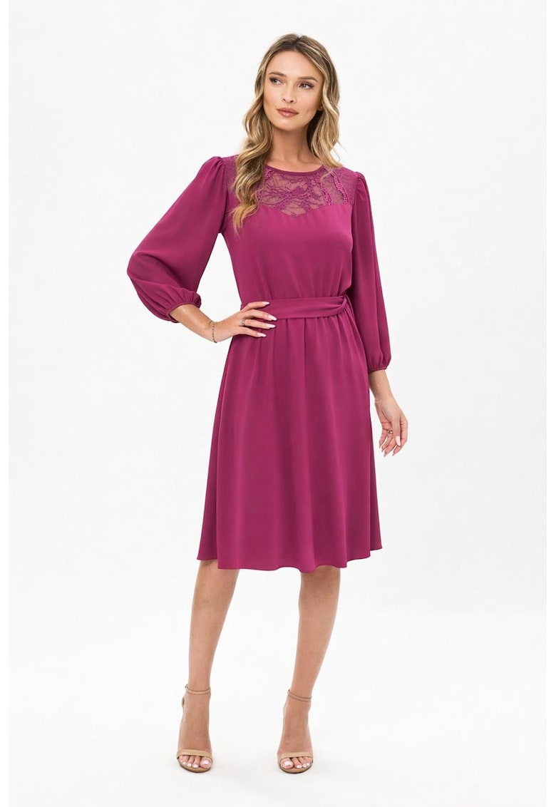 Rochie midi cu croiala evazata Casiana - Roz zmeuriu