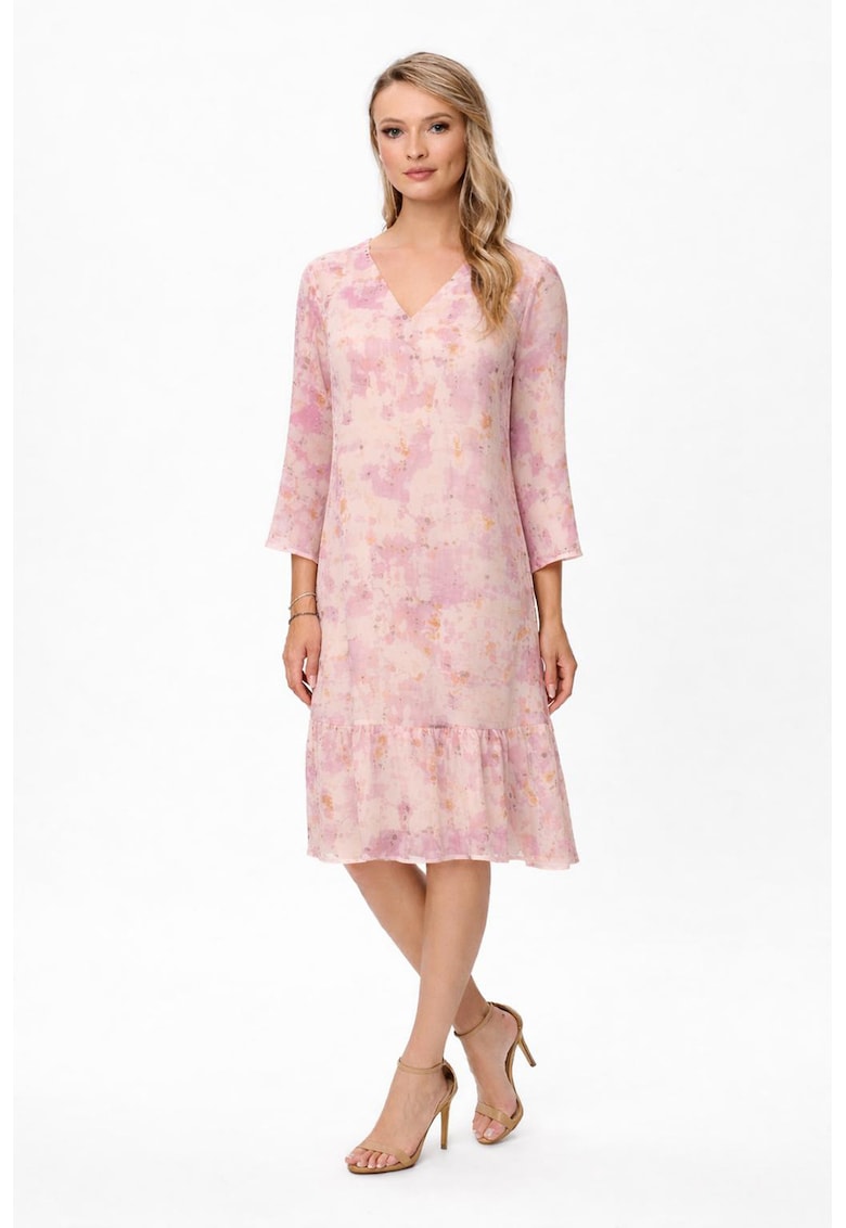 Rochie midi cu decolteu in V Yvona - Portocaliu/Roz