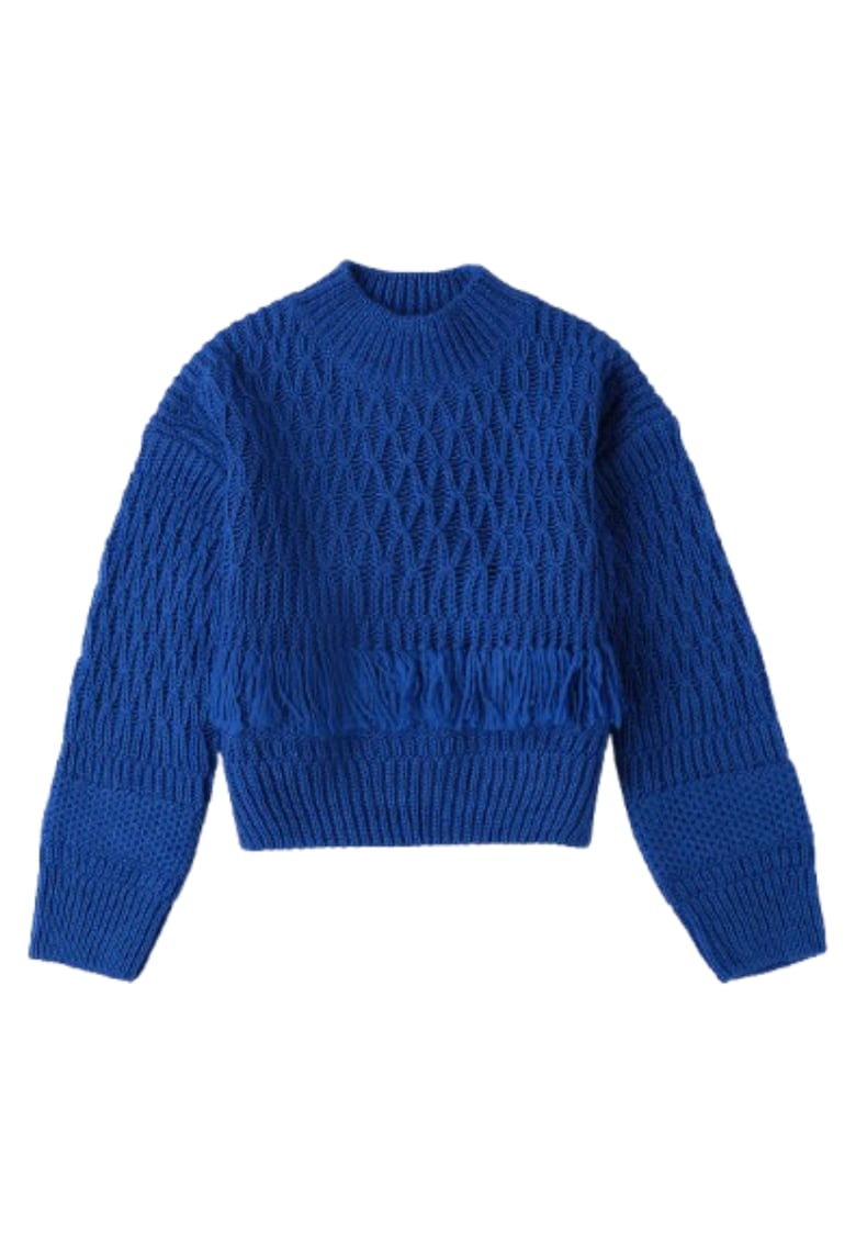Pulover fete tricot cu franjuri - Albastru