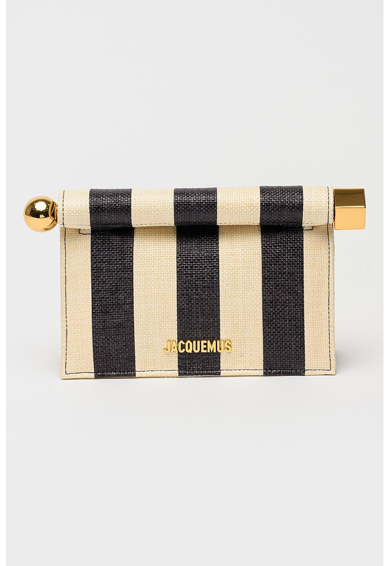 Geanta crossbody cu bareta din lant - Alb fildes/Negru