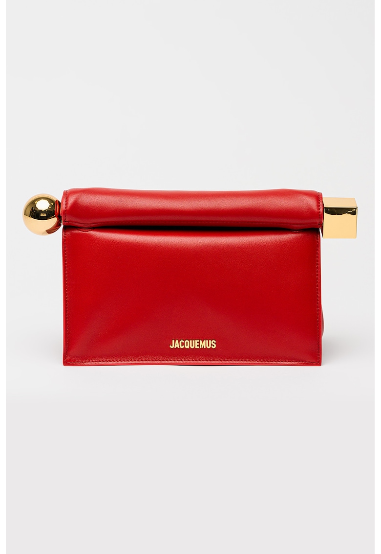 Geanta din piele cu maner si detaliu cu logo metalic Pochette Rond Carre - Rosu inchis