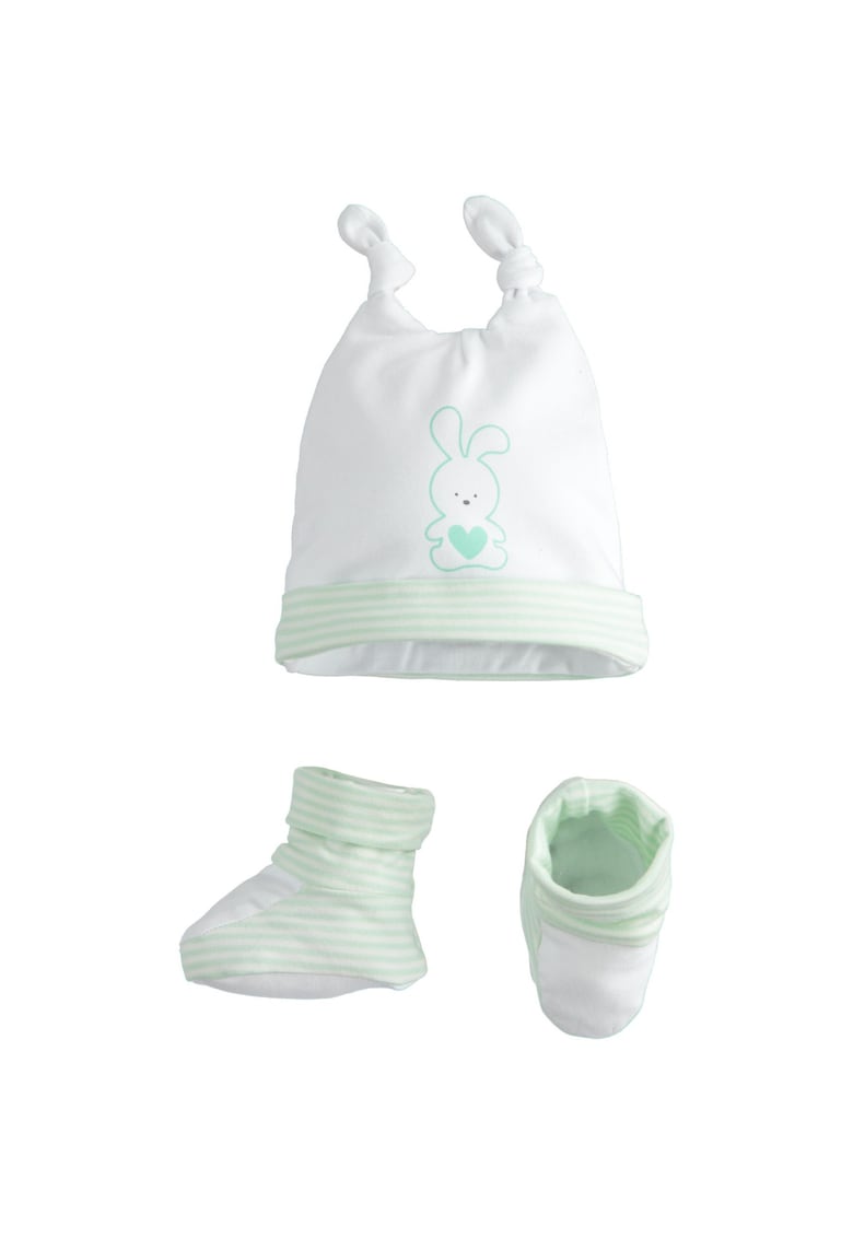 Caciula din bumbac 100% cu imprimeu iepuras - Alb - Verde - Alb/Verde