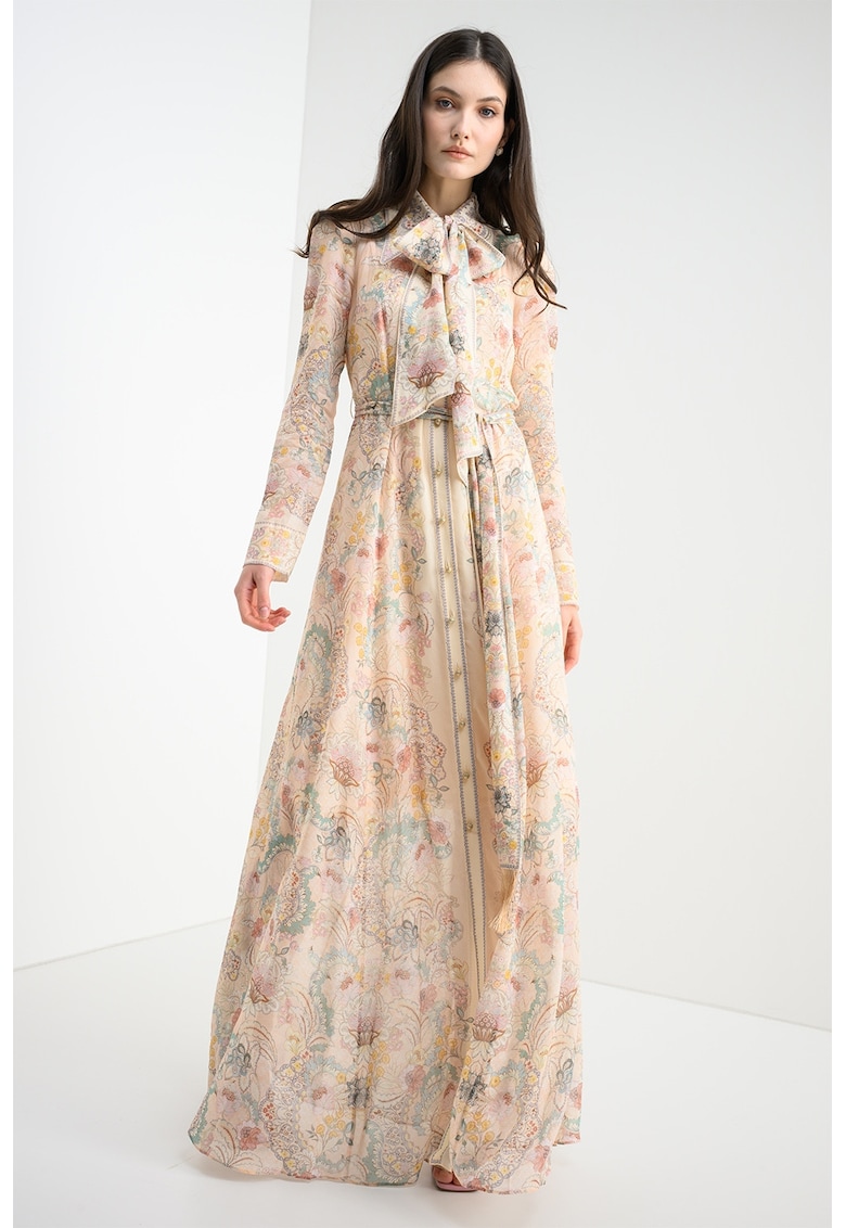 Rochie maxi cu funda din panglici Rebellion - Verde/Roz/Bej deschis