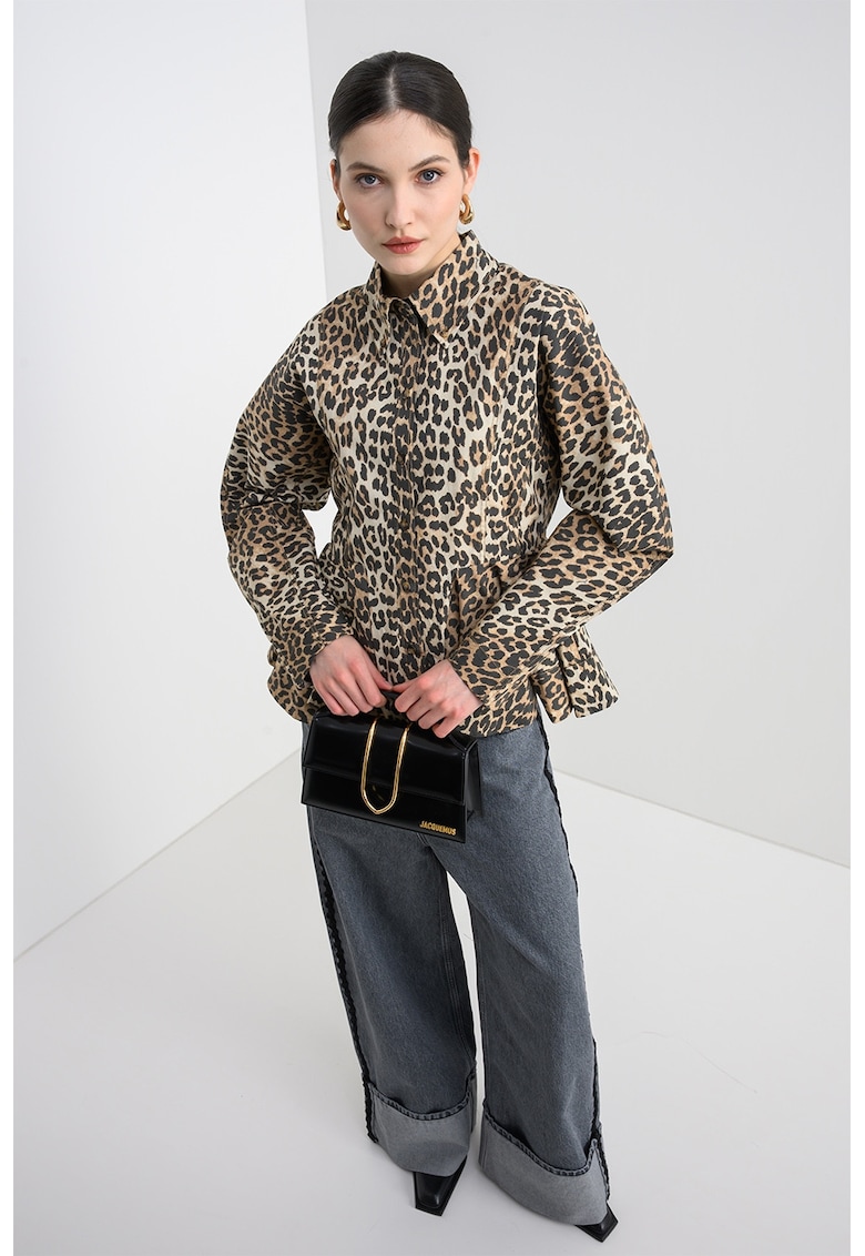 Camasa cu model cu animal print - Maro inchis/Bej
