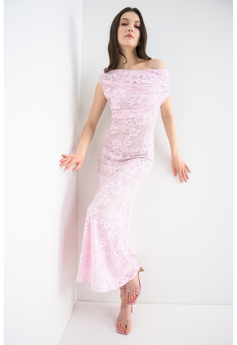 Rochie din dantela cu strasuri - Roz