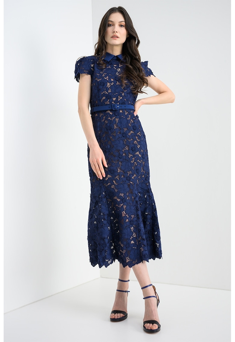 Rochie din dantela cu o curea - Bleumarin