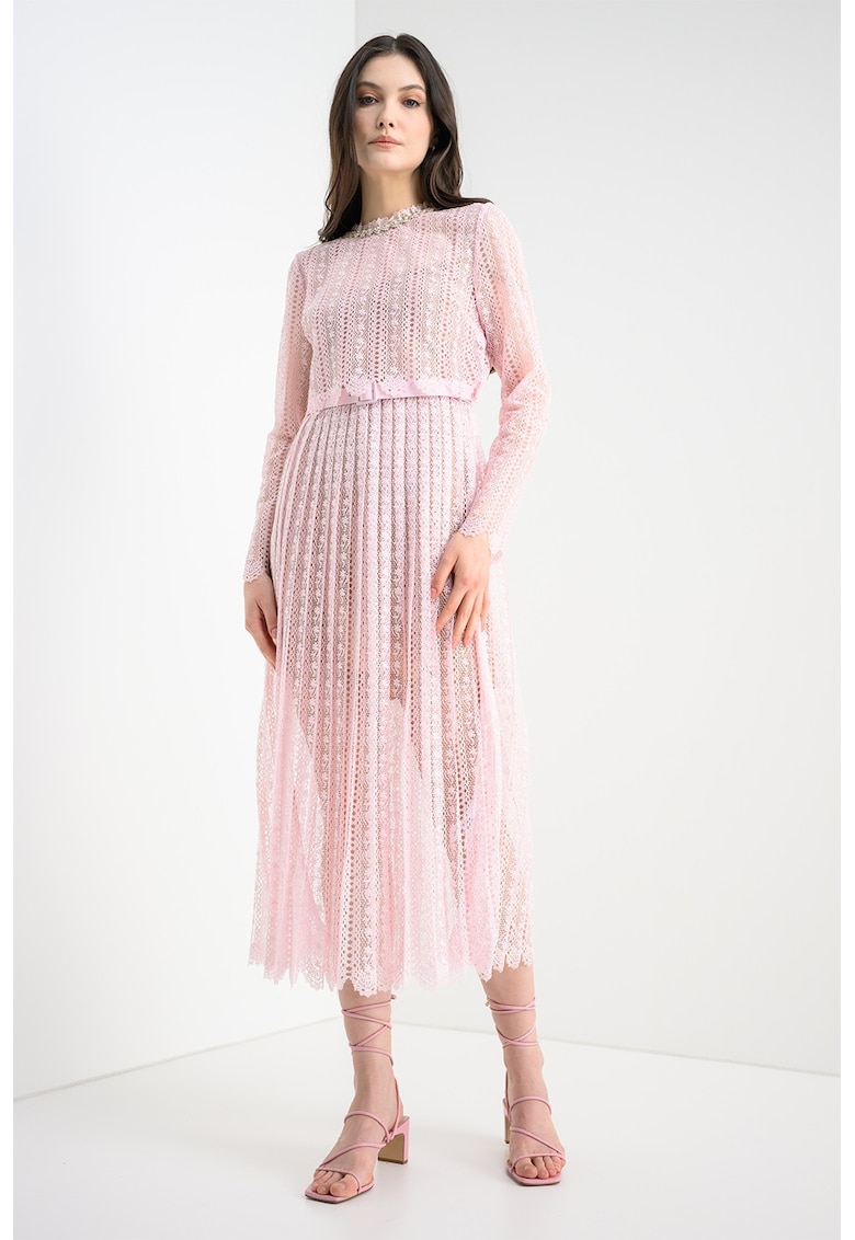 Rochie plisata din dantela organza - Roz