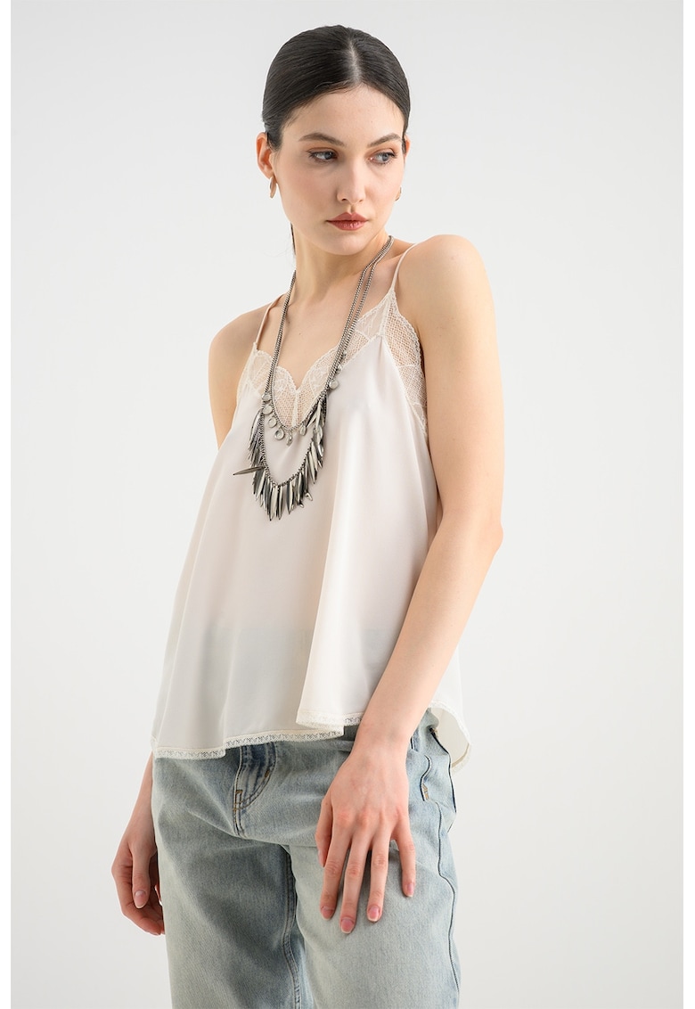 Top din matase cu detaliu din dantela Christy - Crem