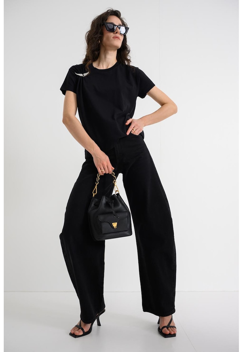 Tricou cu brosa cu logo Suzan - Negru