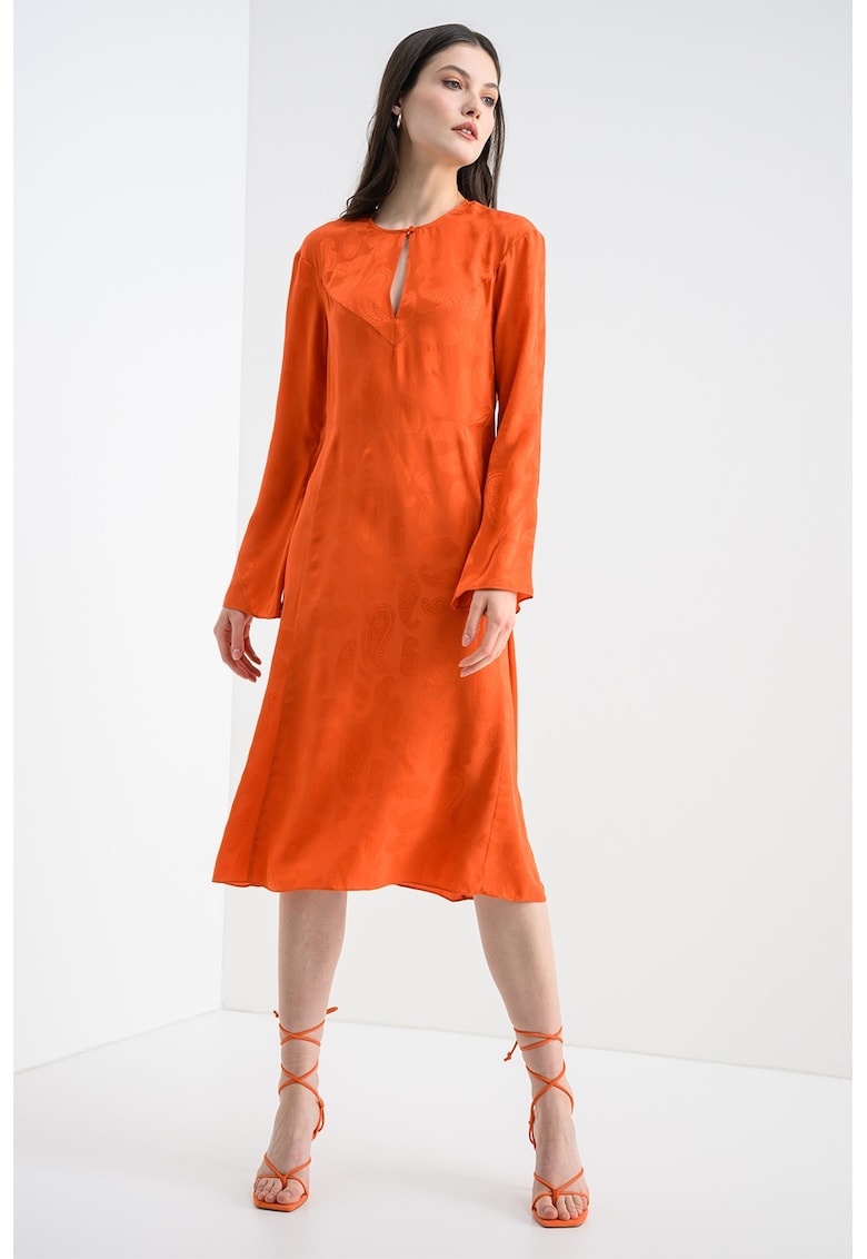 Rochie din matase cu model paisley Randon - Portocaliu mandarina