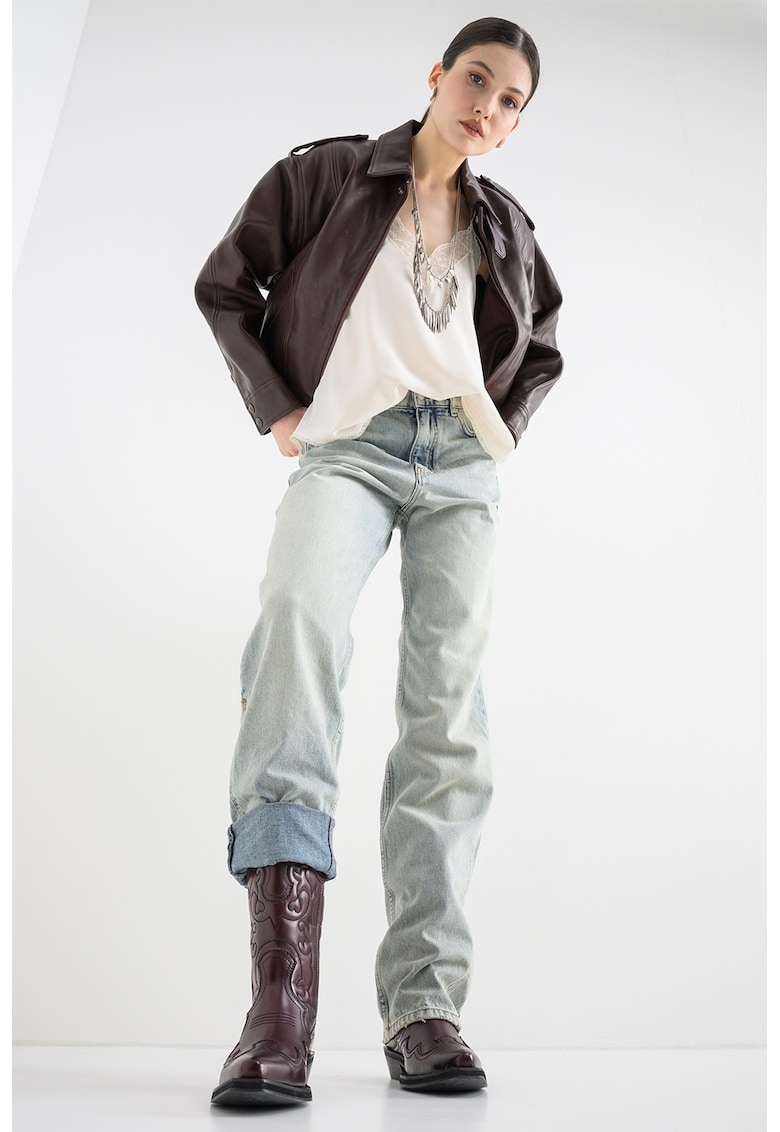 Jacheta din piele cu epoleti Kimo - Maro cognac