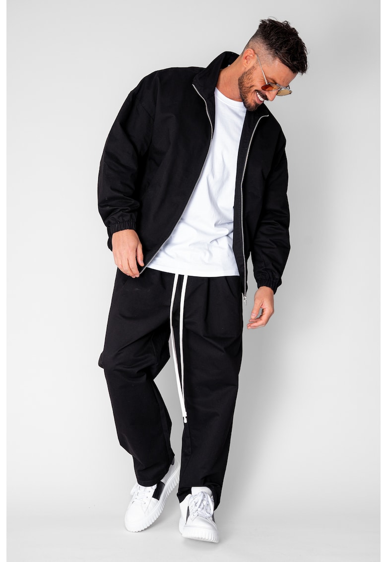 Set Jacheta cu fermoar si pantalon lung drept Black 20701 - Negru