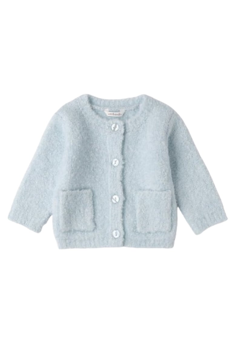 Cardigan bebe fete din tricot bouclé - cu nasturi si buzunare - Albastru deschis