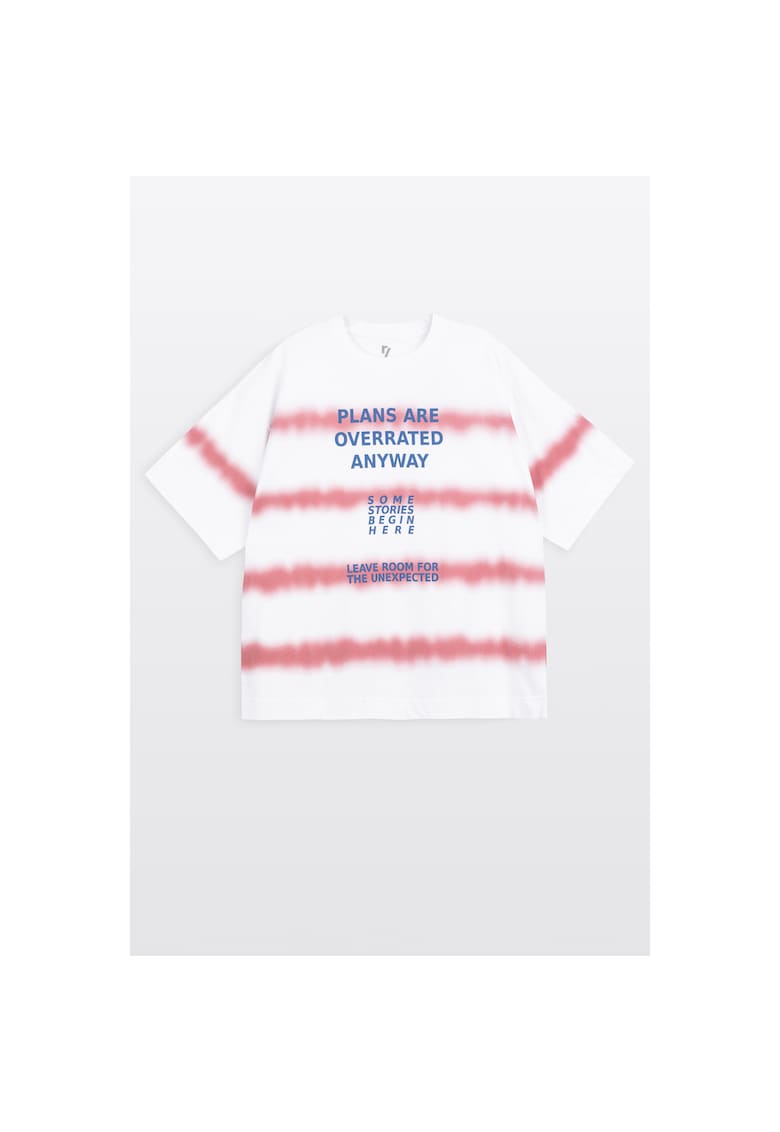 Tricou cu dungi si text imprimat din bumbac