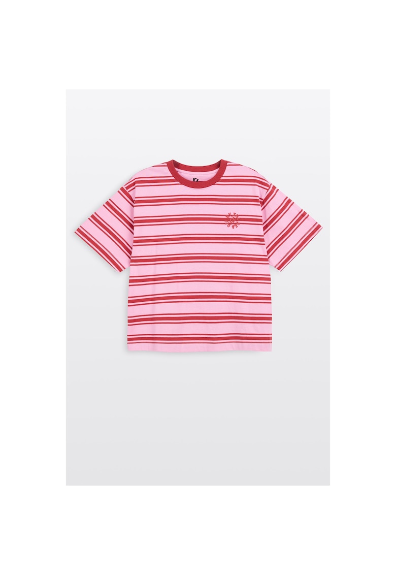 Tricou cu dungi si detaliu grafic pe spate