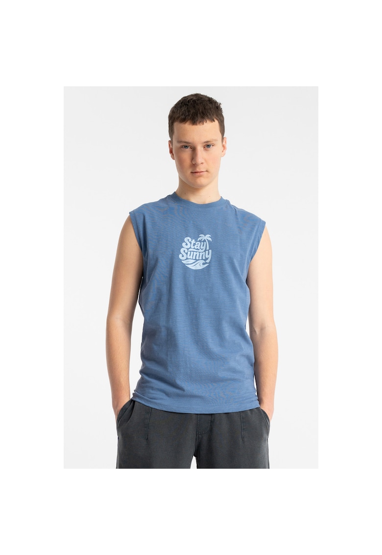 Tricou lejer fara maneci cu imprimeu in fata