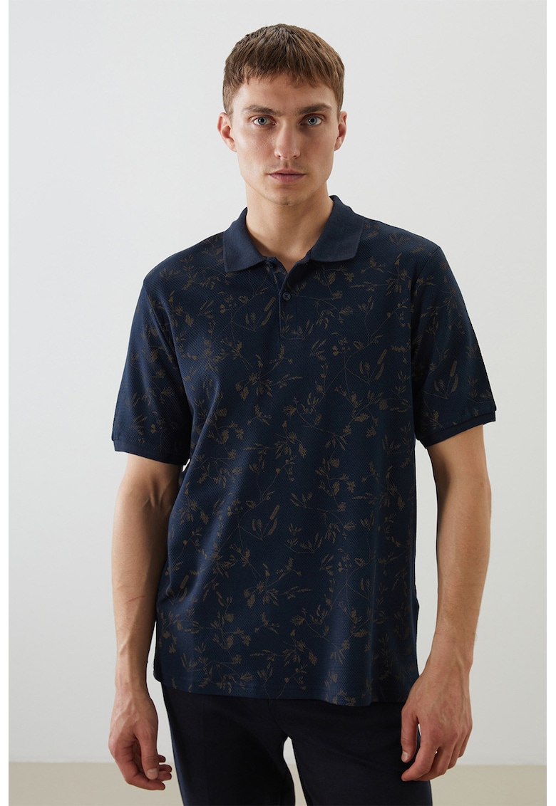 Tricou polo cu model cu frunze - Maro/Albastru ultramarin