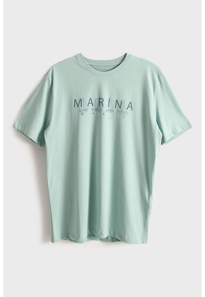 Tricou din bumbac cu imprimeu text - Albastru aquamarin