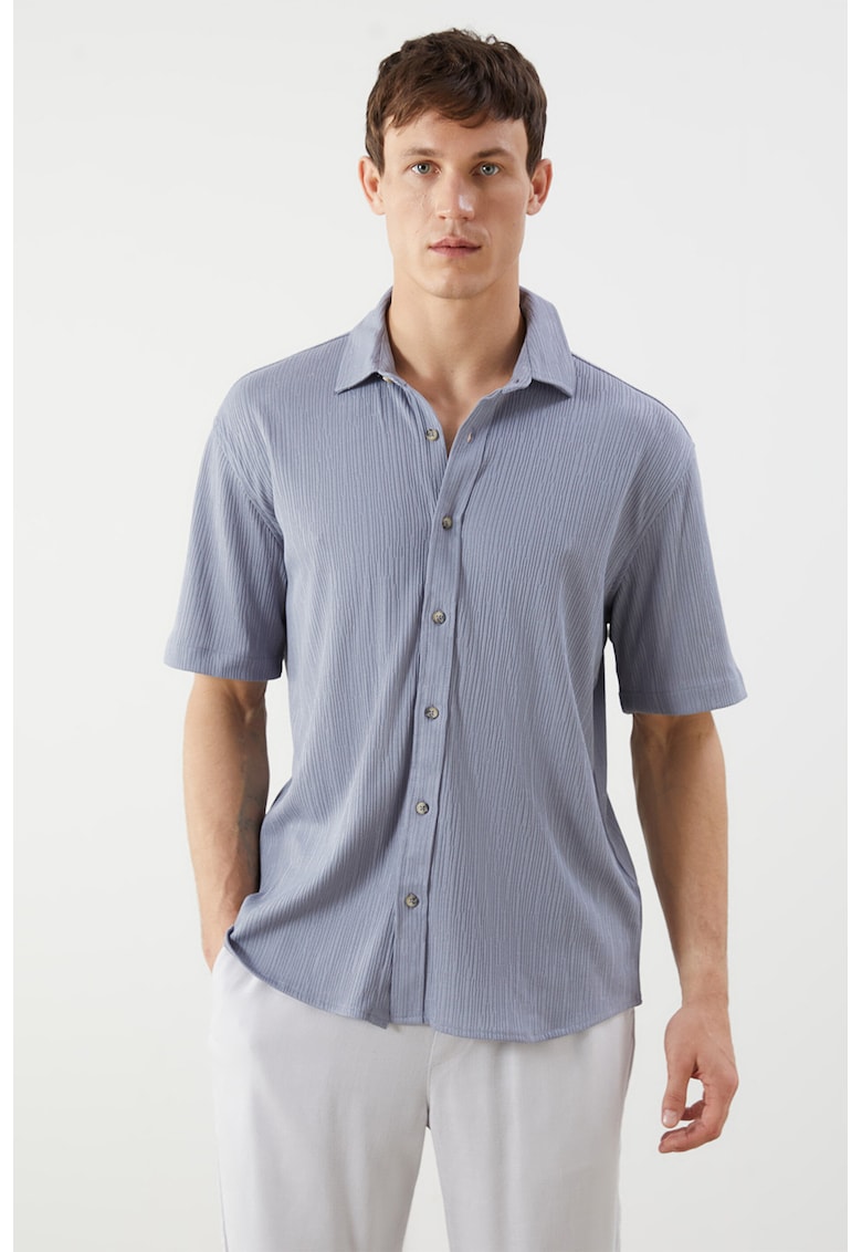 Camasa cu maneci scurte si aspect texturat - Albastru prafuit