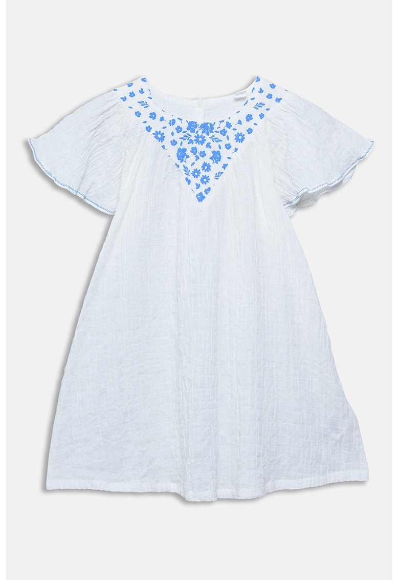 Rochie evazata cu aspect sifonat - Alb optic/Albastru