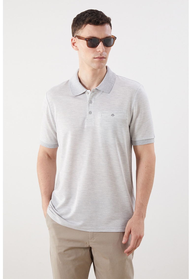 Tricou polo cu buzunar pe piept - Gri deschis