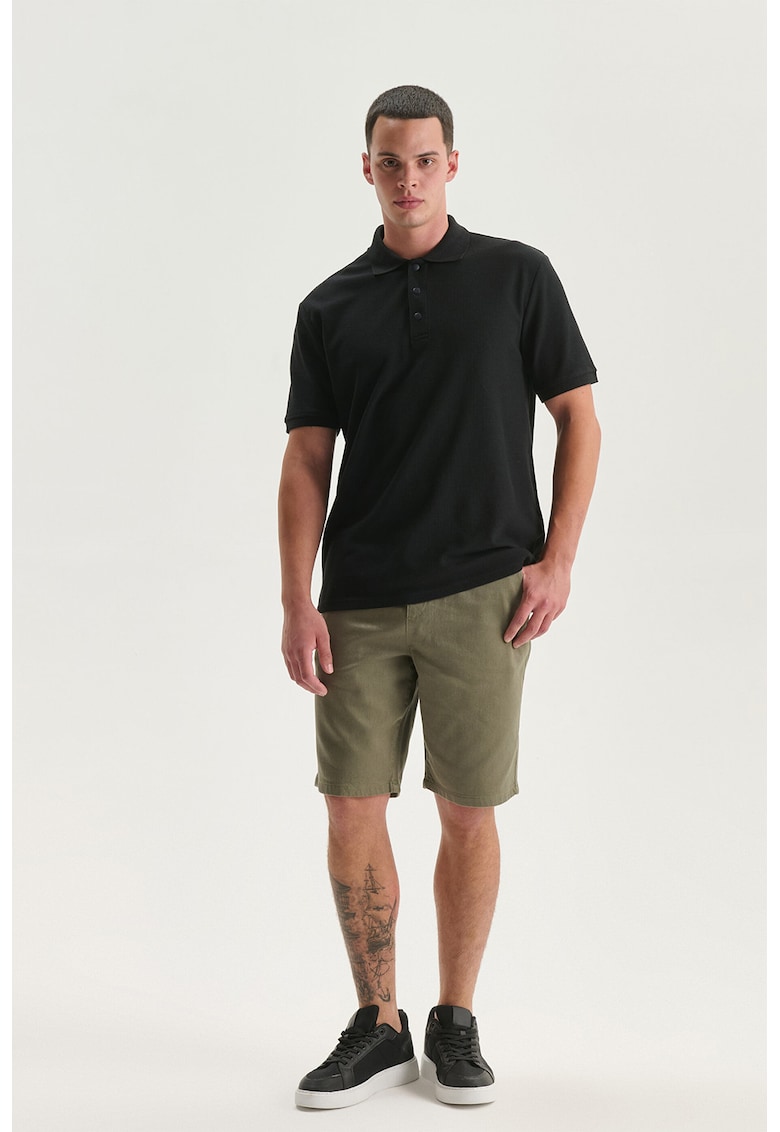 Pantaloni scurti din amestec de bumbac cu snur - Verde feriga