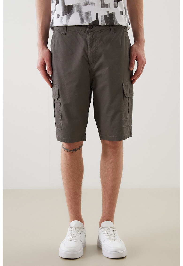 Pantaloni scurti cargo din bumbac - Gri inchis