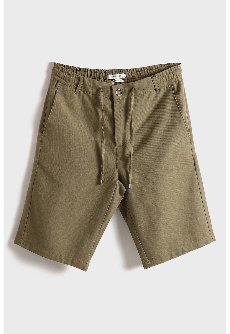Pantaloni scurti din amestec de in cu talie ajustabila - Kaki/Kaki inchis