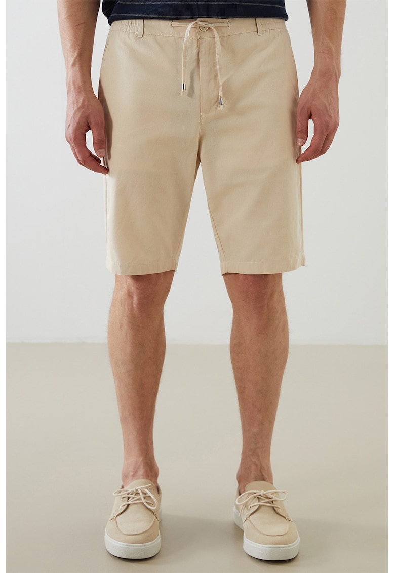 Pantaloni scurti din amestec de in cu talie ajustabila - Bej deschis