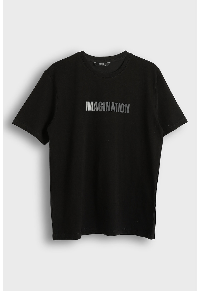 Tricou din bumbac cu imprimeu text - Negru