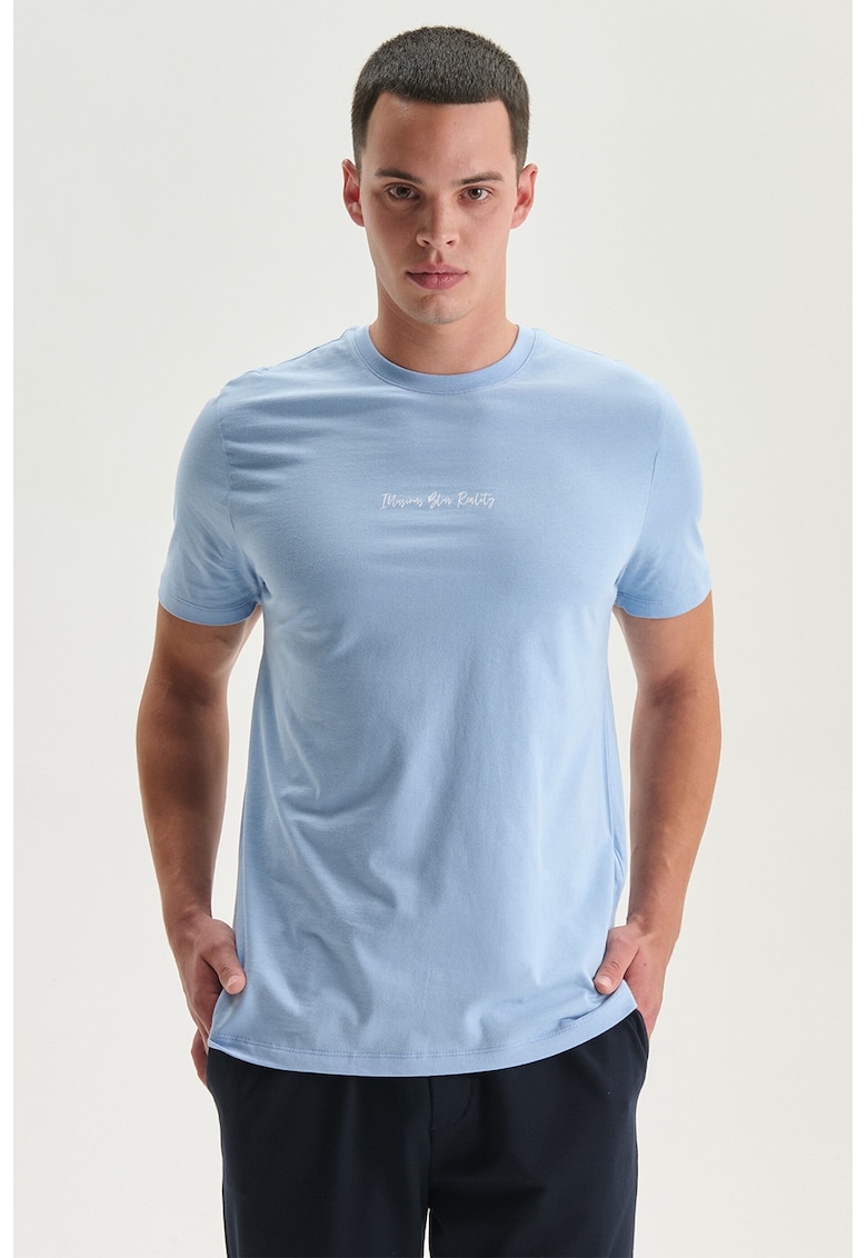 Tricou regular fit cu imprimeu text discret - Albastru lavanda