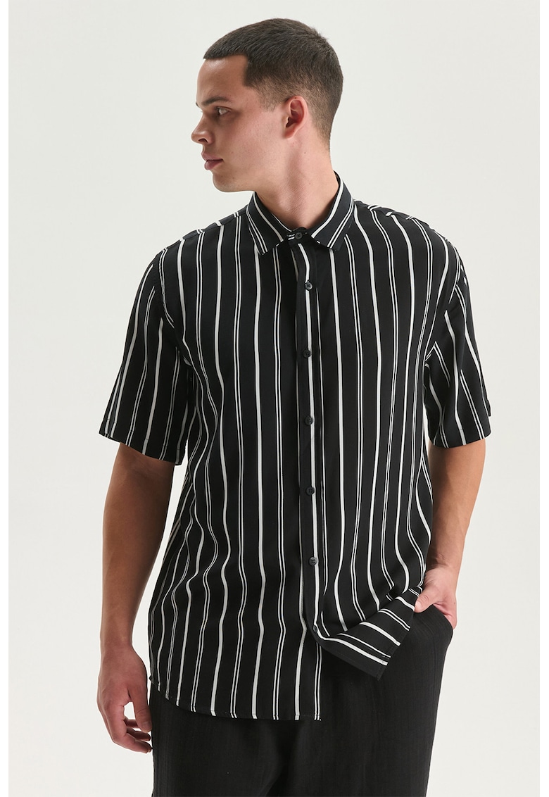Camasa cu model in dungi si maneci scurte - Alb/Negru
