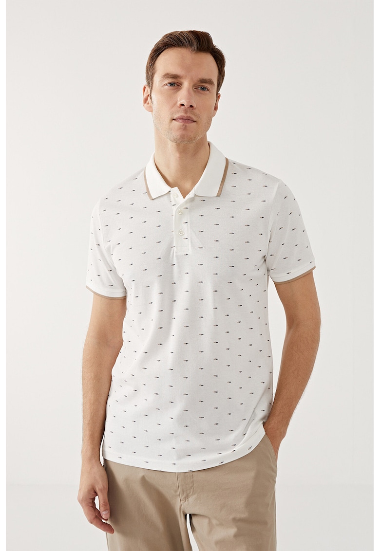 Tricou polo cu imprimeu - Maro/Crem