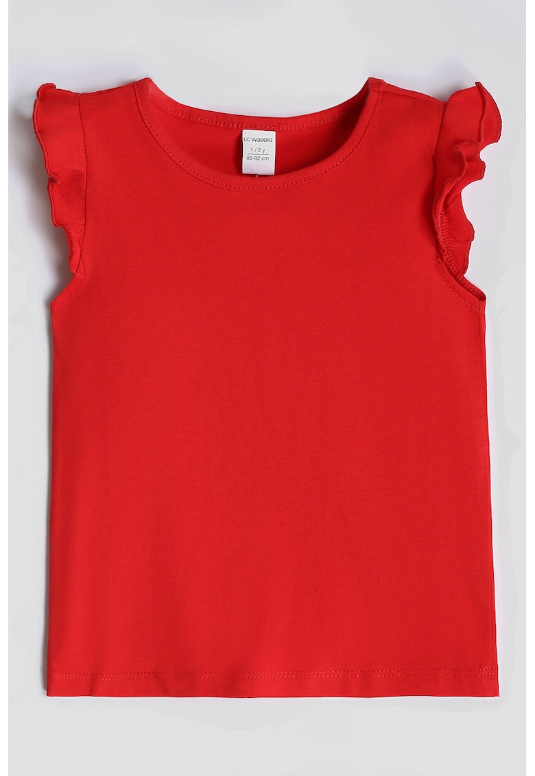 Tricou cu model uni si decolteu rotund - Rosu