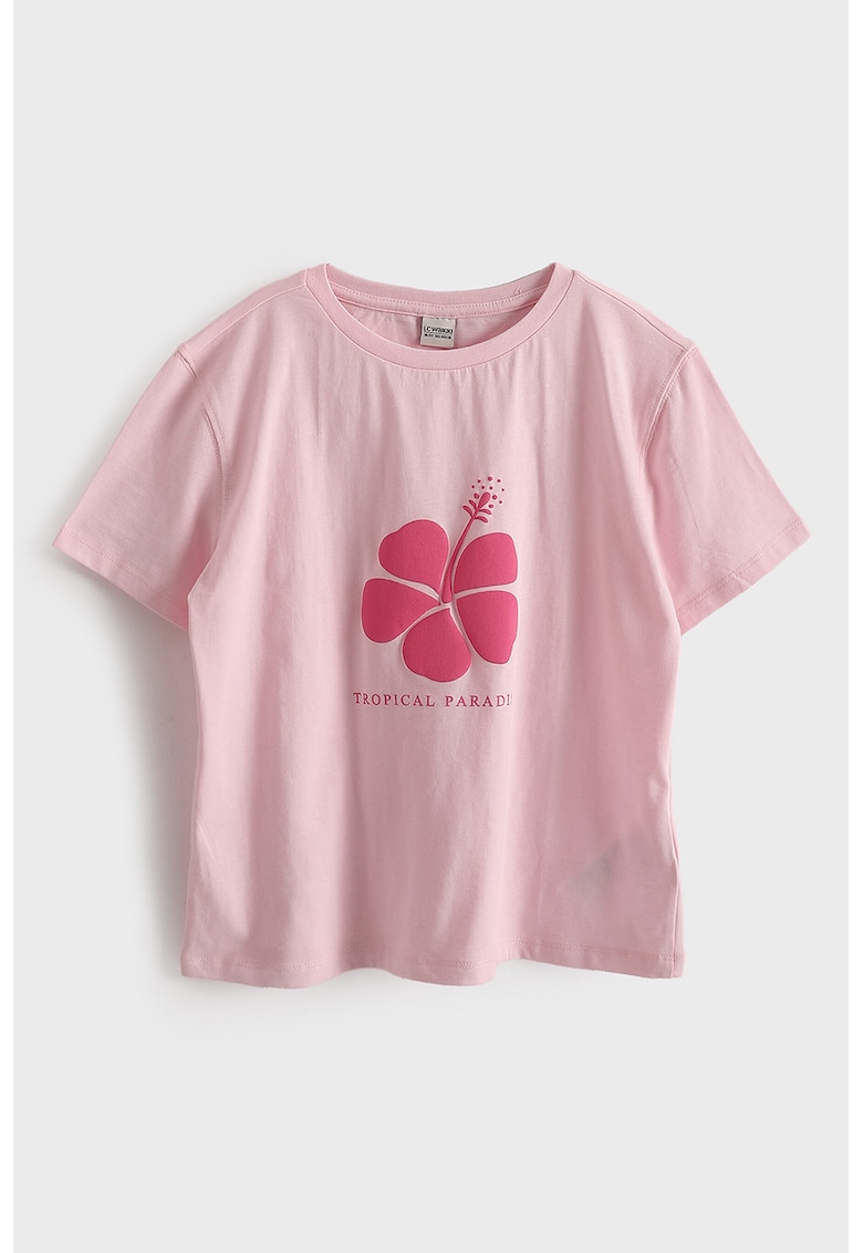 Tricou regular fit cu imprimeu floral - Roz prafuit