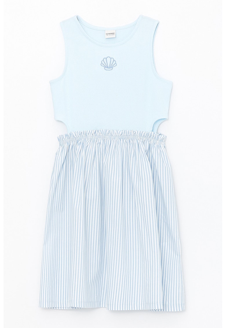 Rochie de bumbac cu decolteu rotund - Albastru deschis
