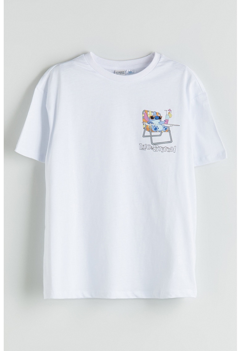 Tricou cu imprimeu grafic - Alb/Albastru prafuit