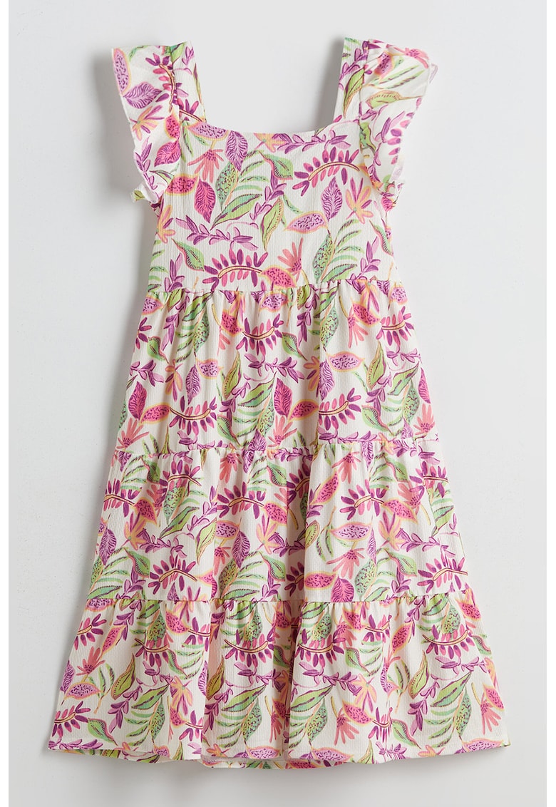 Rochie evazata cu decolteu patrat - Verde/Fucsia