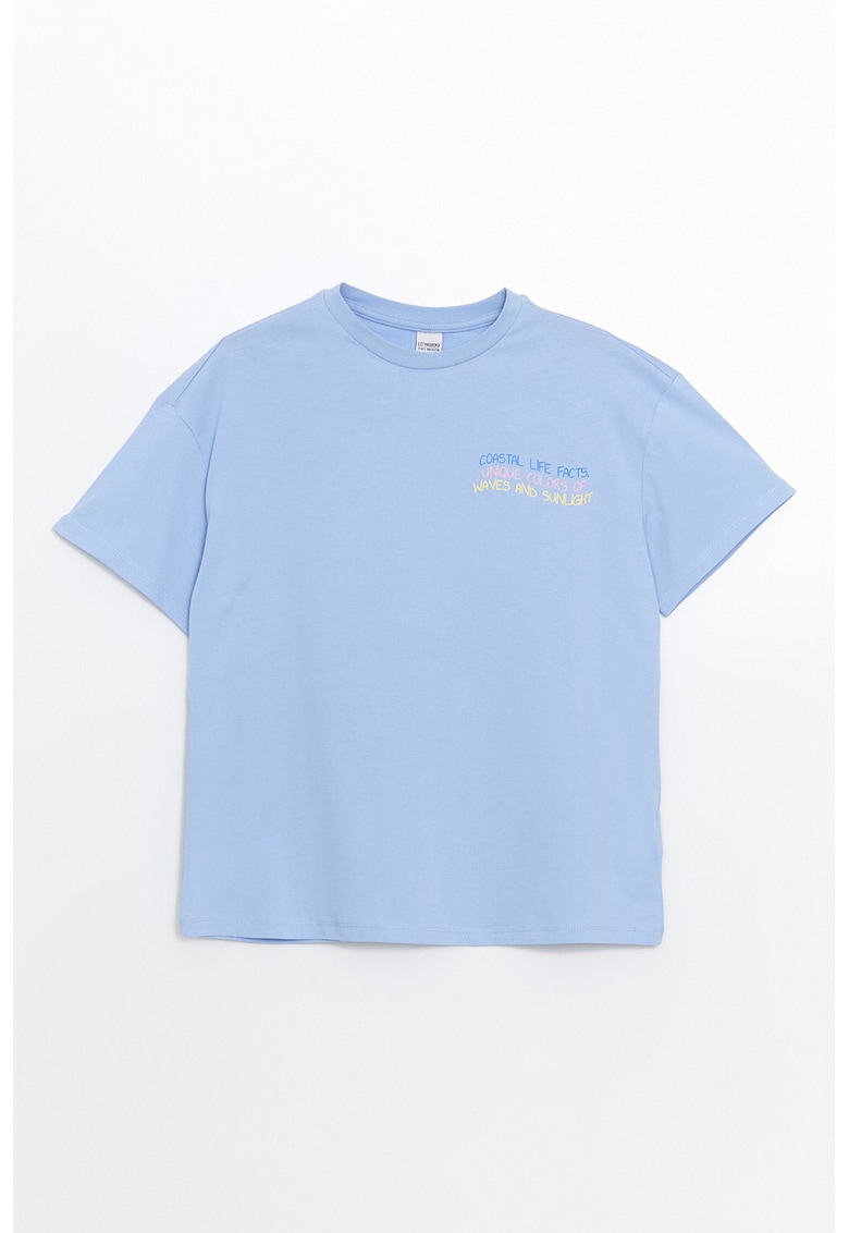 Tricou de bumbac cu model text - Albastru lavanda