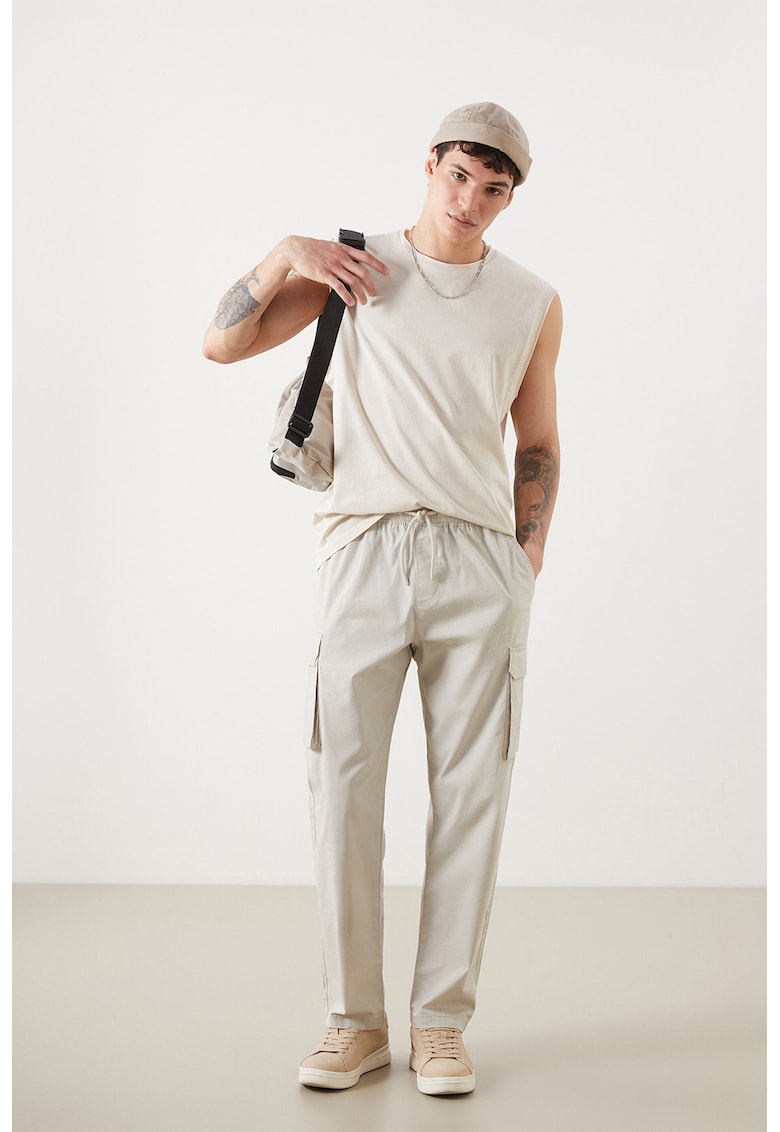 Pantaloni relaxed fit din amestec de bumbac - Gri cenusiu