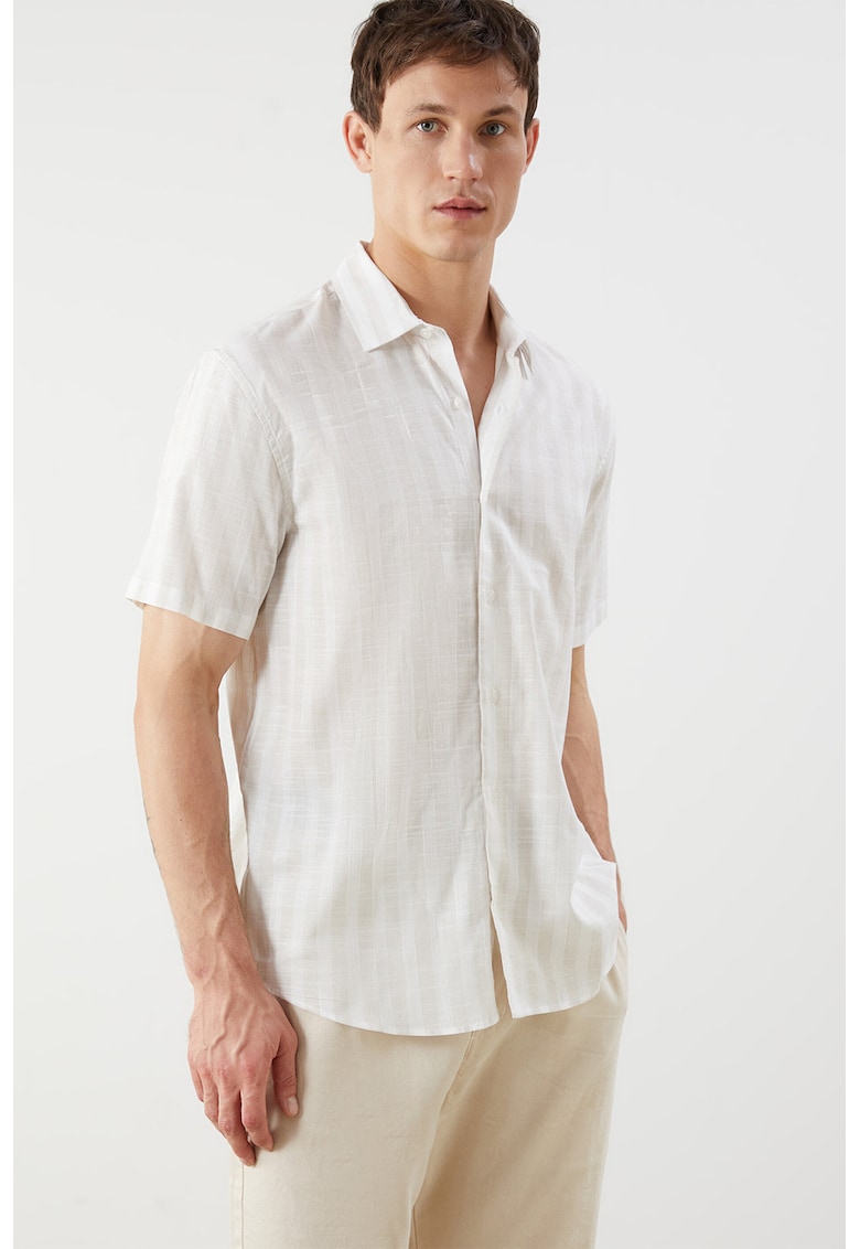 Camasa de bumbac cu dungi - Alb murdar/Crem