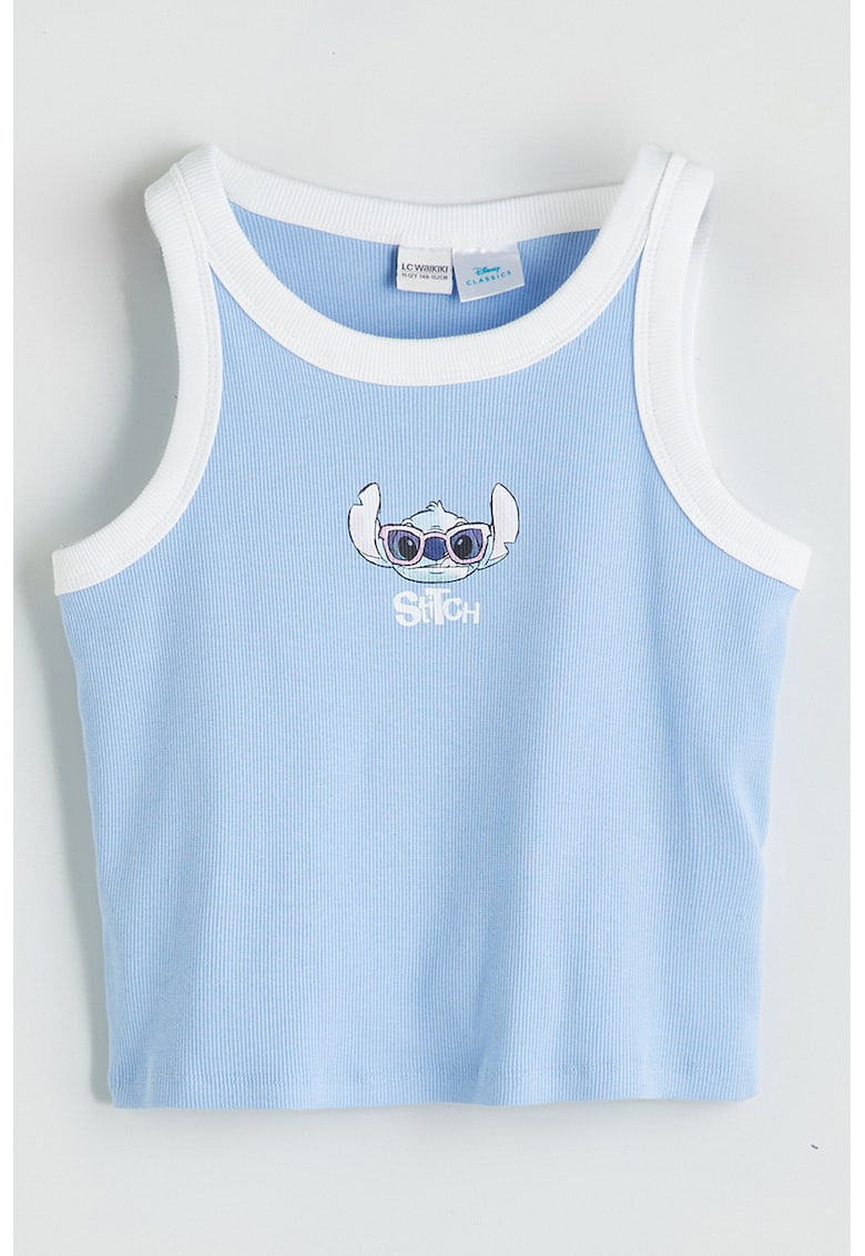 Top crop din amestec de bumbac - Alb/Albastru lavanda