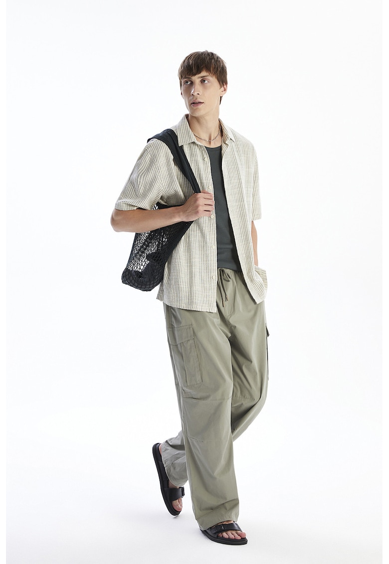 Pantaloni cargo relaxed fit cu snur - Gri cenusiu