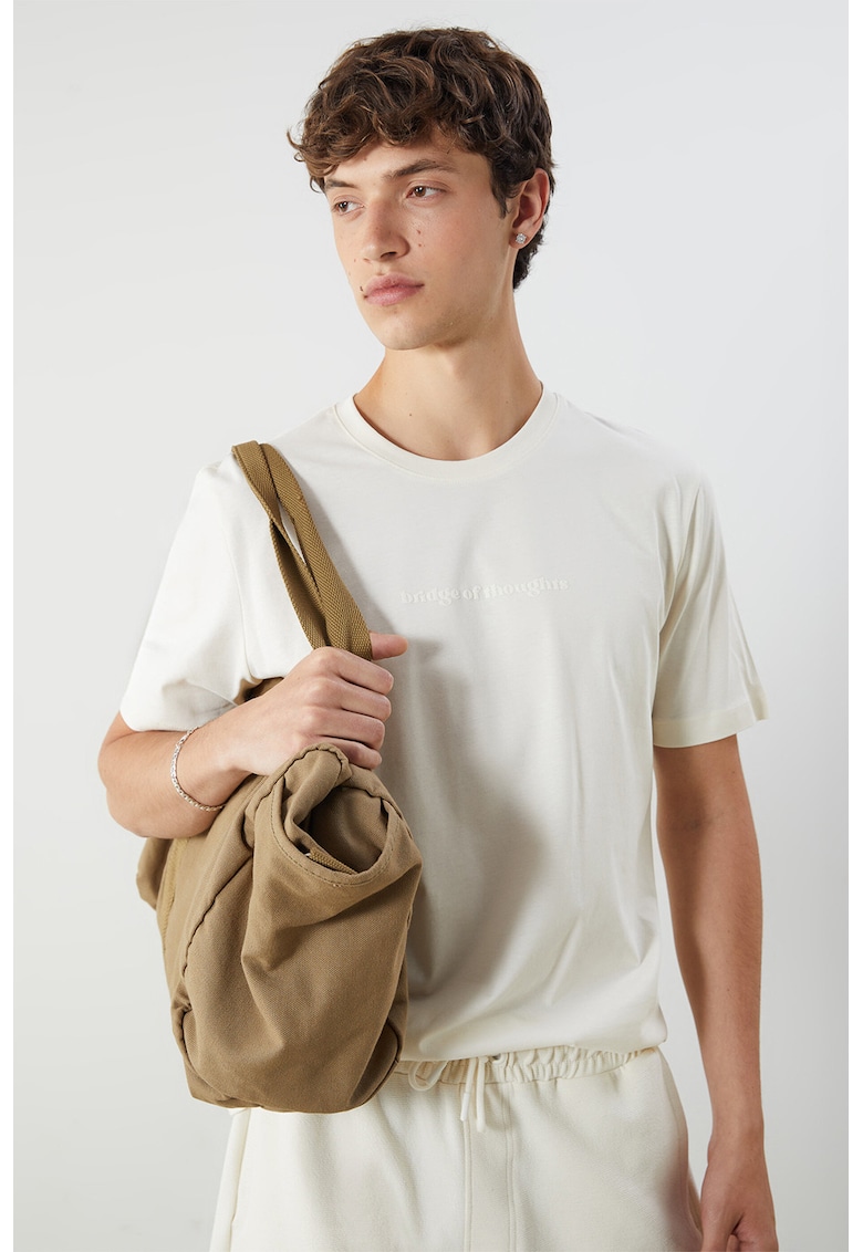 Tricou cu imprimeu text - Crem