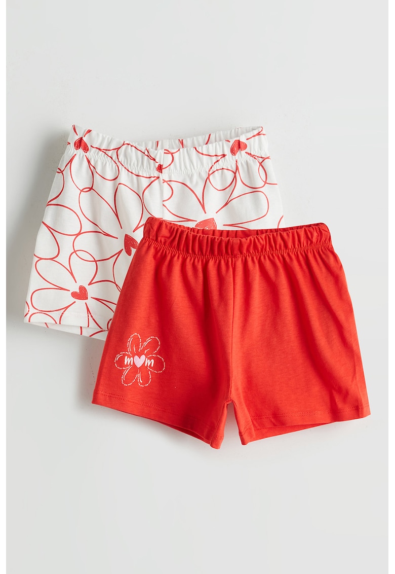 Set de pantaloni scurti de bumbac cu model floral - 2 perechi - Rosu/Alb