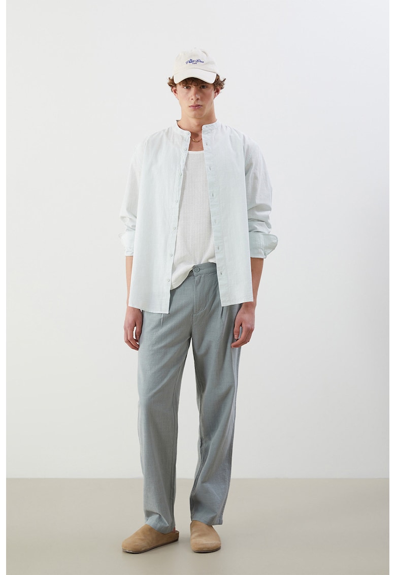 Pantaloni relaxed fit cu snur - Gri cenusiu