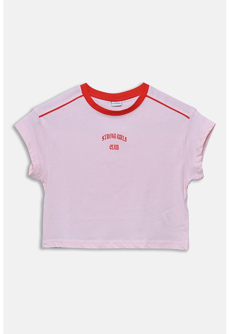 Tricou crop cu text - Rosu/Violet pruna