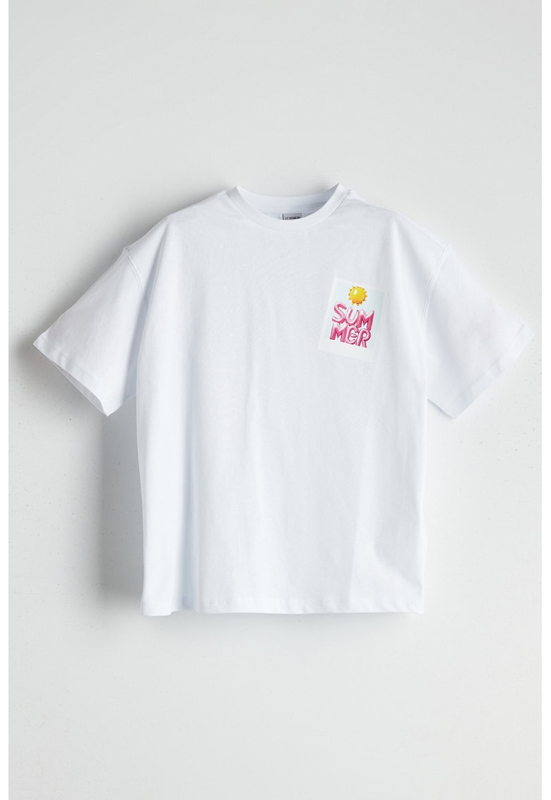 Tricou cu imprimeu pe spate - Alb optic/Roz