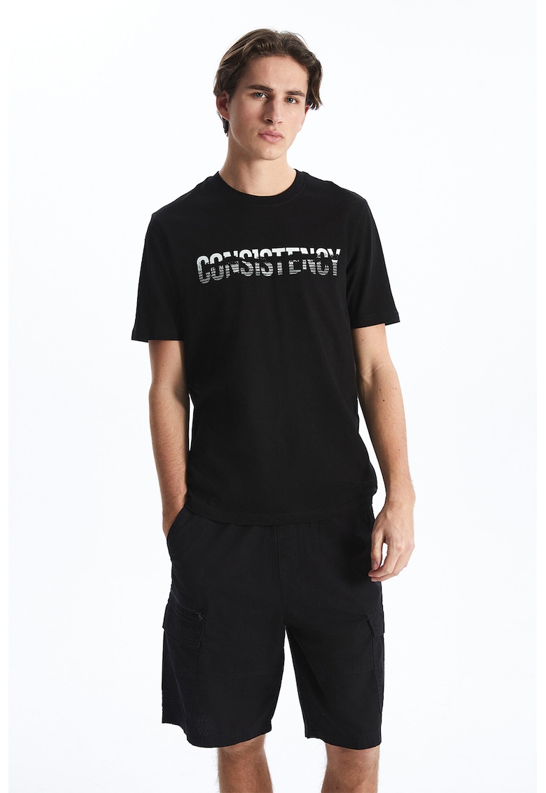 Tricou cu imprimeu text - Negru